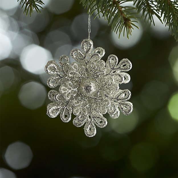 Dimensional Silver Glitter Snowflake Ornament | Crate and Barrel