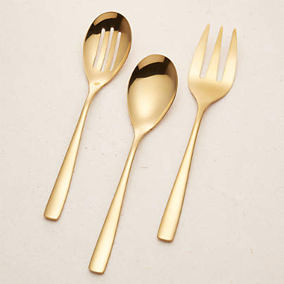 Gold Slotted Serving Spoon + Reviews | Crate and Barrel