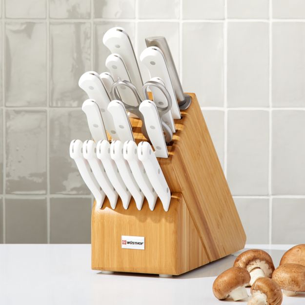 Wusthof Gourmet White 18Piece Knife Set with Bamboo Block Crate and Barrel