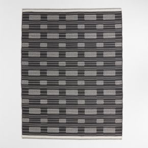 Graphic Stripe Black Handwoven Flatweave Kids Performance Area Rug 6'x9'