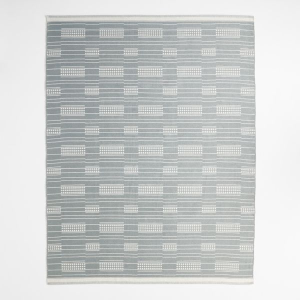 Graphic Stripe Mist Blue Handwoven Flatweave Kids Performance Area Rug 5'x8'