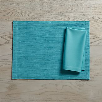 Grasscloth Aqua Placemat and Fete Aqua Cloth Napkin