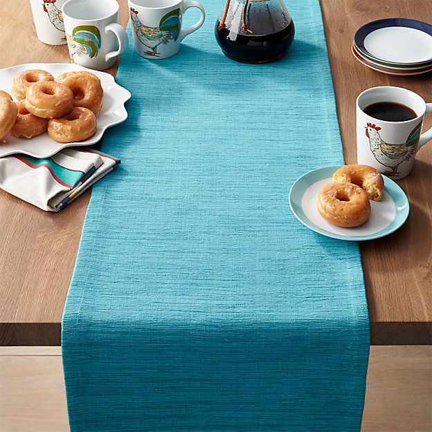 Grasscloth 90" Aqua Blue Table Runner Crate and Barrel