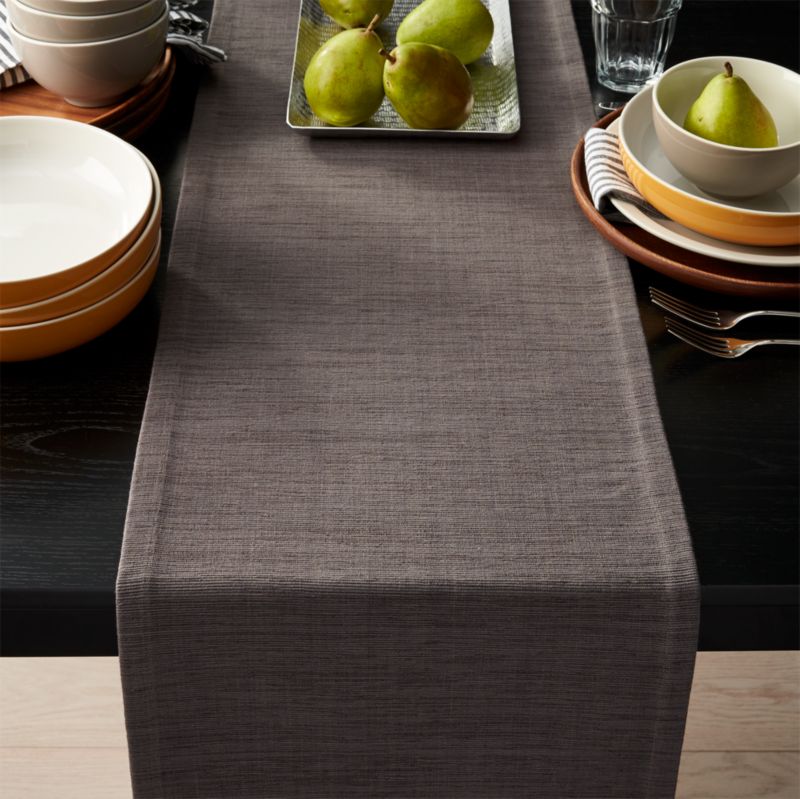 Grasscloth 90&quot; Graphite Grey Table Runner + Reviews | Crate and Barrel