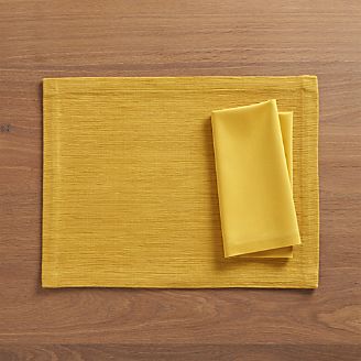 Grasscloth Mustard Placemat and Fete Mustard Cloth Napkin