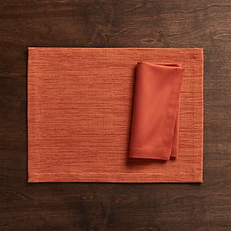 Grasscloth Orange Cloth Placemat and Fete Orange Cloth Dinner Napkin