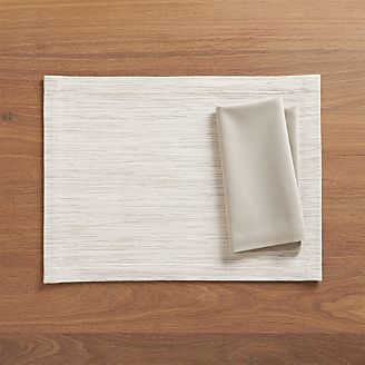 Grasscloth White Placemat and Fete Dove Cloth Napkin