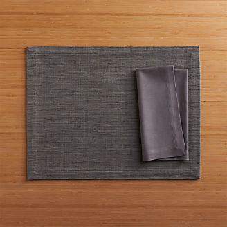 Grasscloth Graphite Placemat and Fete Pewter Cloth Napkin