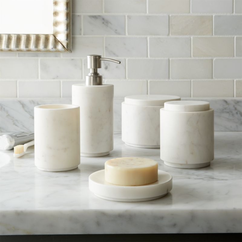 Bathroom Accessories and Furniture | Crate and Barrel  Graydon Marble Bath Accessories