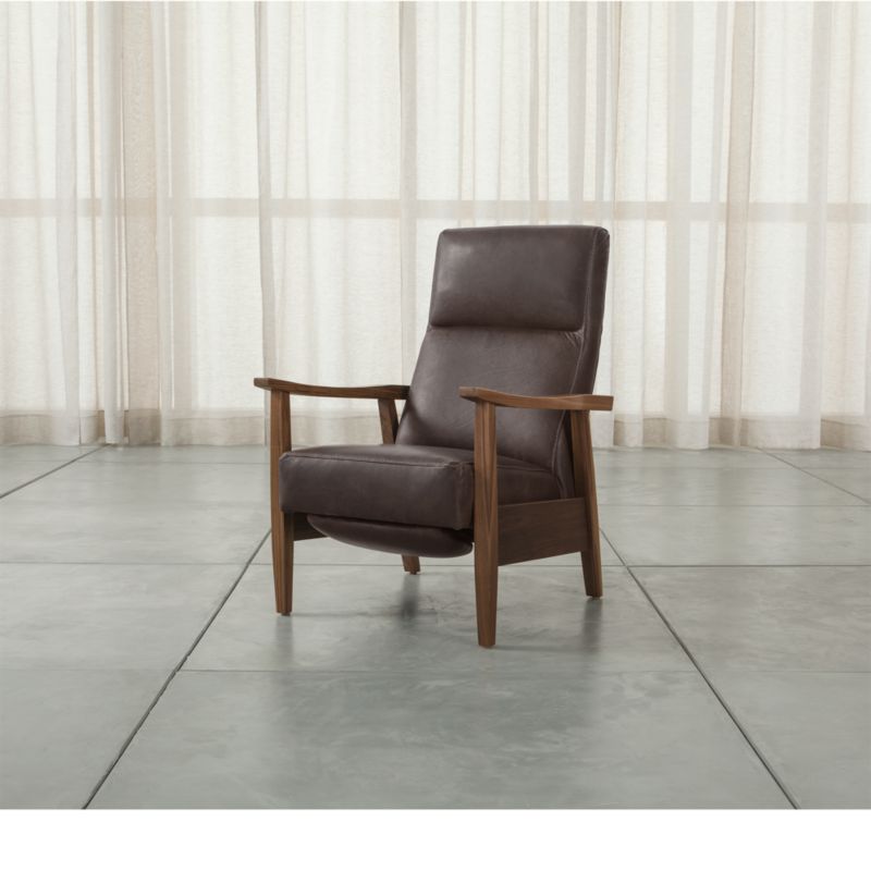 Greer Leather Wood Arm Recliner Crate and Barrel