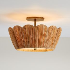 Image of Greta Scalloped Raffia 18" Flush Mount Light