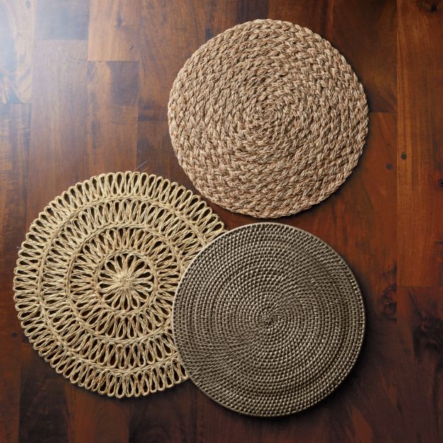 Grey Woven Rattan Round Placemat Crate and Barrel