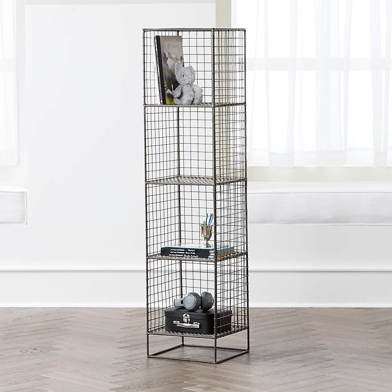 On the Grid Graphite 4-Cube Bookcase + Reviews | Crate and Barrel