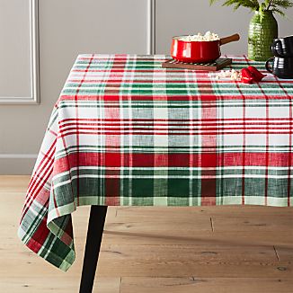 Holiday And Christmas Table Linens Crate Barrel Red And Green 60 X120 Plaid Tablecloth