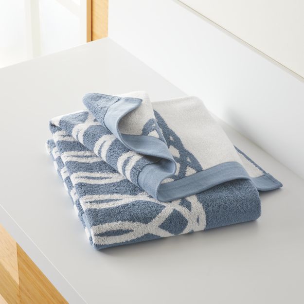 Hadli Blue Organic Jacquard Bath Towel + Reviews Crate and Barrel