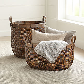 Baskets Wicker Wire Woven And Rattan Crate Barrel Halton Oval Rattan Basket Tall