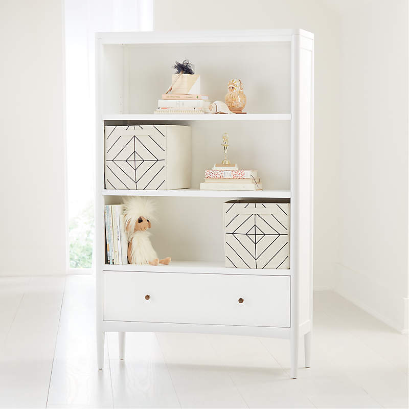 small white bookshelf nursery