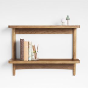 Image of Hampshire 27" Natural Brown Wood 2-Tier Kids Wall Shelf