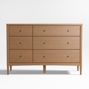 Image of Hampshire 50" Natural Brown Wood 6-Drawer Wide Kids Dresser