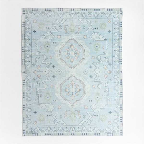 Ember Blue Floral Washable Area Rug 8'x10'