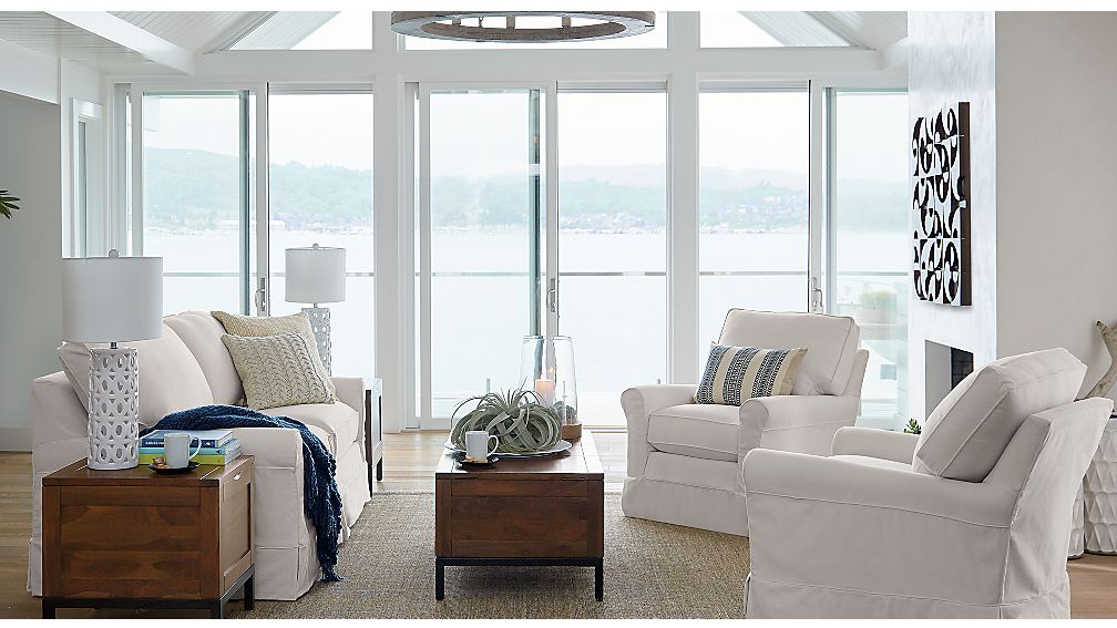Harborside Slipcovered Apartment Sofa Petry Snow Crate and Barrel