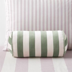 Image of Rosy Lilac and Cyprus Green Harriet Stripe Velvet Kids Bolster Pillow