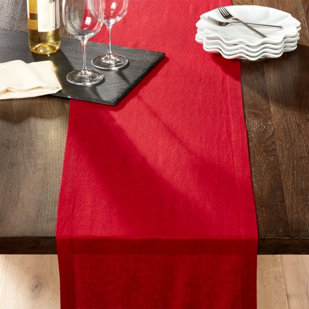 Helena 90" Red Linen Table Runner + Reviews | Crate and Barrel