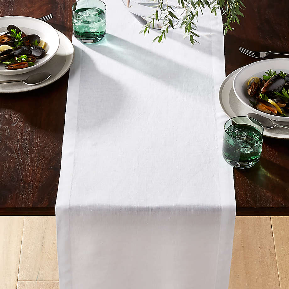 Helena White Linen Table Runner + Reviews | Crate and Barrel