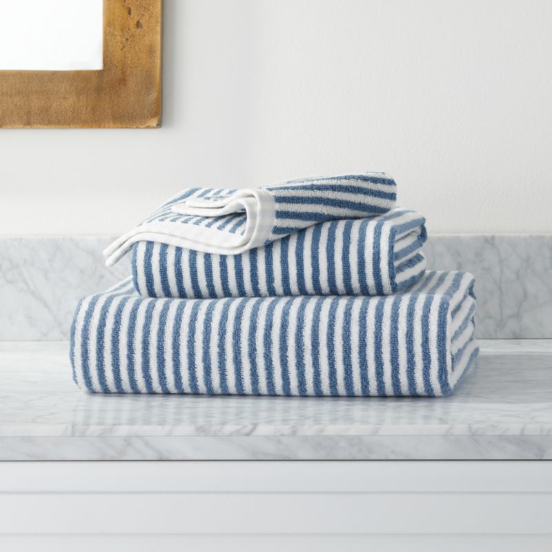 blue and white striped bath towels