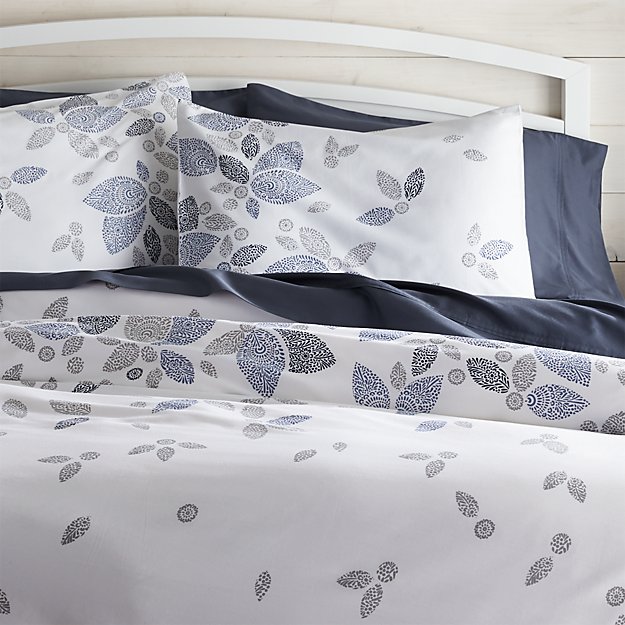 Henna Leaf Blue Duvet Covers And Pillow Shams Crate Barrel Henna Leaf Blue Duvet Covers And Pillow Shams