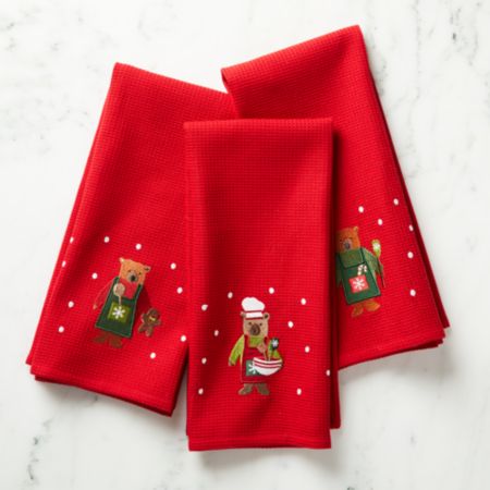 Holiday Bears Dish Towels Set Of 3 Reviews Crate And Barrel