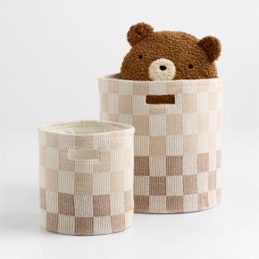 Image of Hopscotch Tan Checkerboard Large Floor Storage Bin