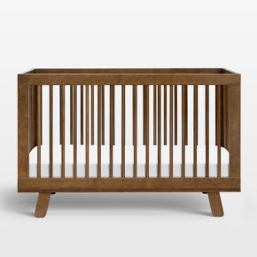 Image of Babyletto Hudson Natural Walnut Wood 3-in-1 Convertible Baby Crib with Toddler Bed Conversion Kit
