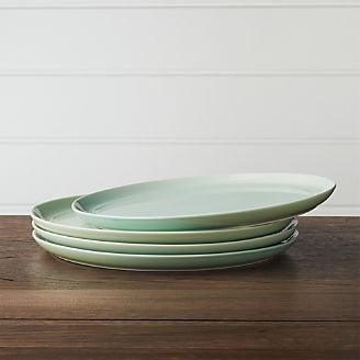 Dinner Plates Square Oval Rectangular Round Crate And Barrel Set Of 4 Hue Green Dinner Plates