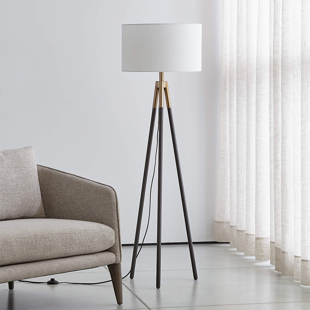 Hyde Brass and Bronze Metal Tripod Floor Lamp + Reviews | Crate and Barrel