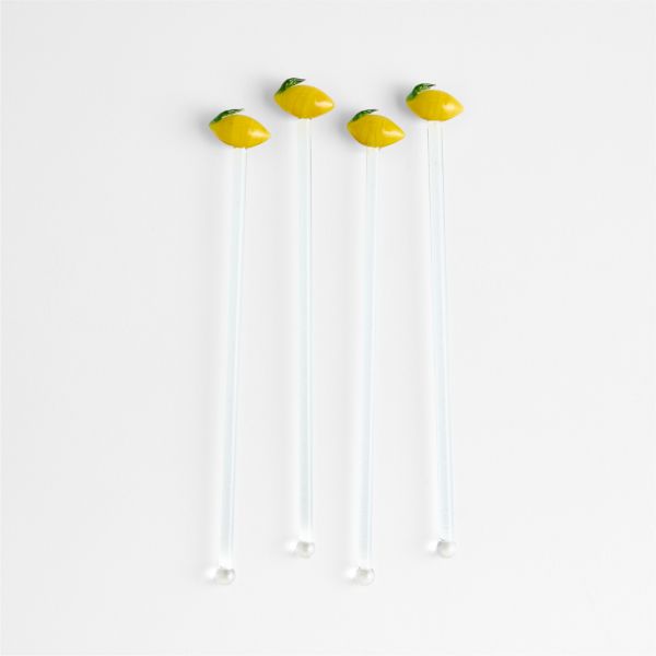 Lemon Icon Glass Drink Stirrers, Set of 4