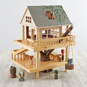 Image of Treehouse Play Set and Wooden Forest Animals