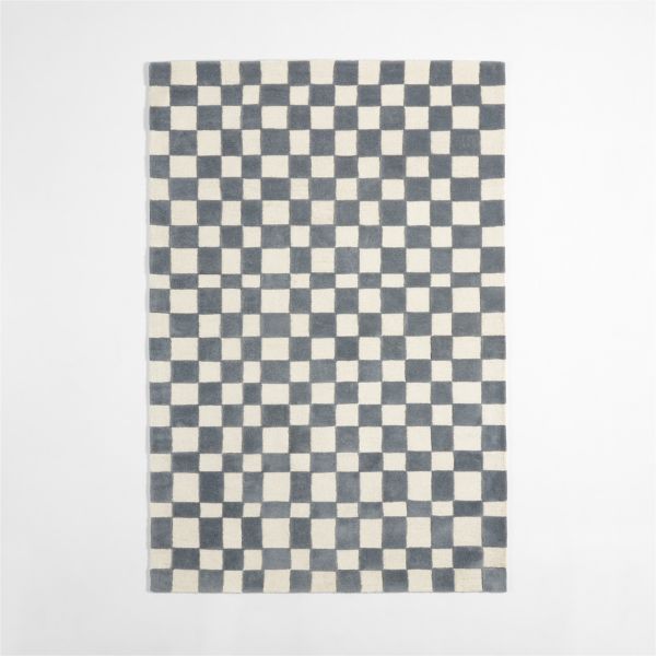 Imperfect Checkerboard Wool Smoke Blue Kids Area Rug 6'x9'