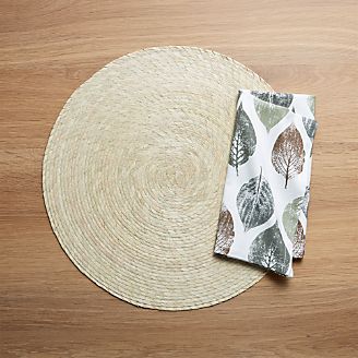 Tropical Palm Natural Placemat and Imprint Leaf Dinner Napkin