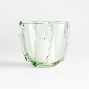 Isla Small Smoke Green Recycled Glass Hurricane Candle Holder