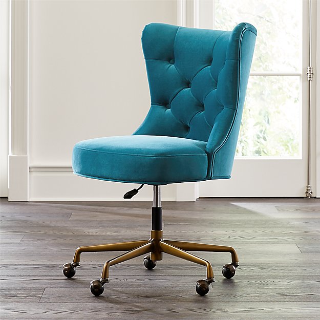 Isla Teal Velvet Office Chair