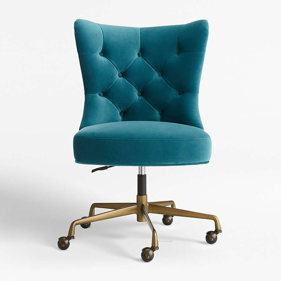 Isla Teal Velvet Office Chair + Reviews | Crate and Barrel