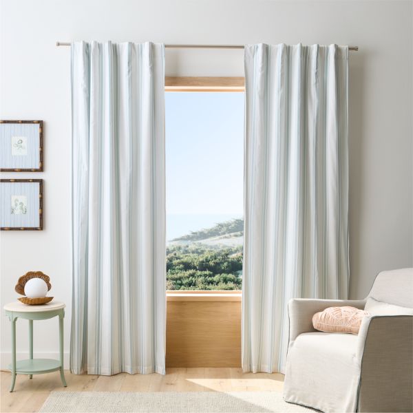 Rhodes Blue Yarndye Stripe Curtain Panel 44
