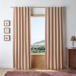 Charles Street Poppy Coral Embroidered Yarn-Dyed Blackout Window Curtain Panel 44