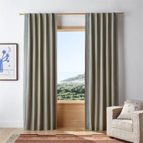 Image of Charles Street Shade Green Embroidered Yarn-Dyed Organic Cotton Blackout Window Curtain Panel 44"x96" by Jeremiah Brent