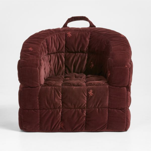 Organic Cotton Velvet Red Embroidered Kids Large Barrel Chair by Jeremiah Brent