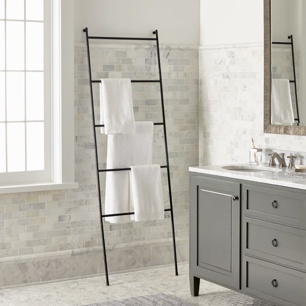 ladder towel jackson bathroom rack crate crateandbarrel towels racks storage barrel iron matte