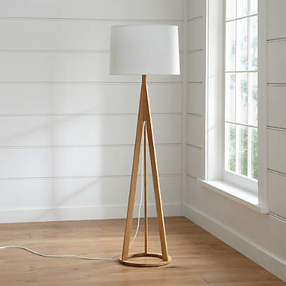 grey wooden tripod floor lamp