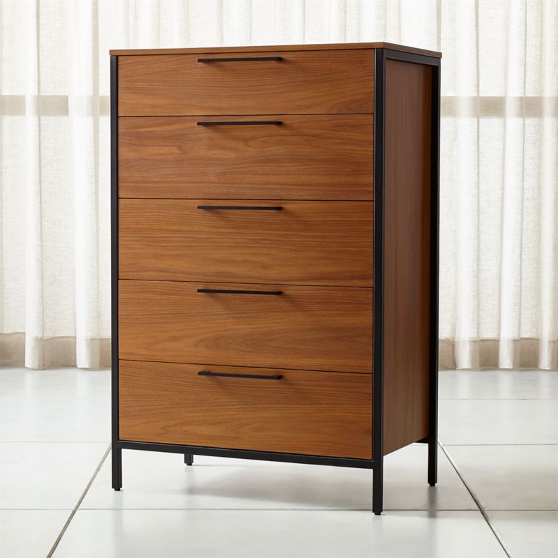 James Walnut With Stainless Steel Frame 5 Drawer Chest Reviews