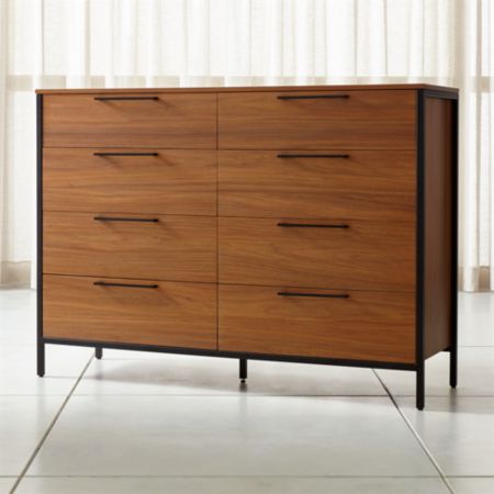 James Walnut With Black Frame 8 Drawer Dresser With Power Outlet